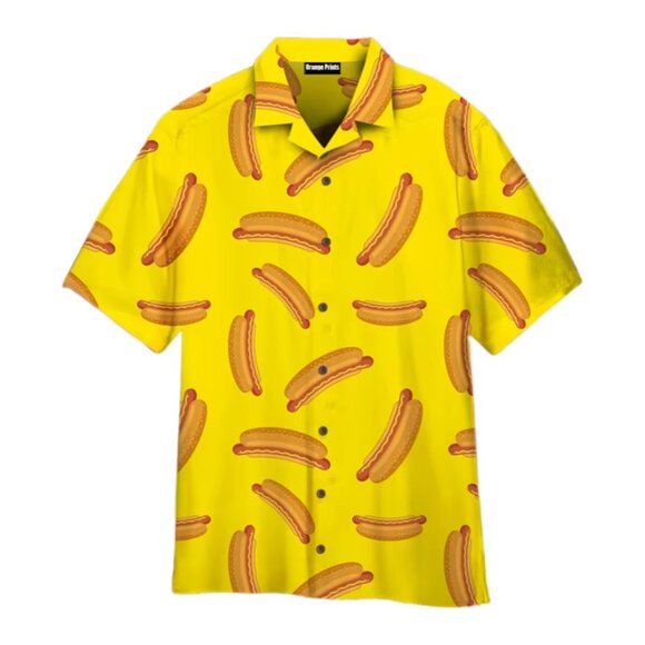 NEW Men 3D Print Funny Food Hot Dog Button Up Shirt 3X - Picture 1 of 5